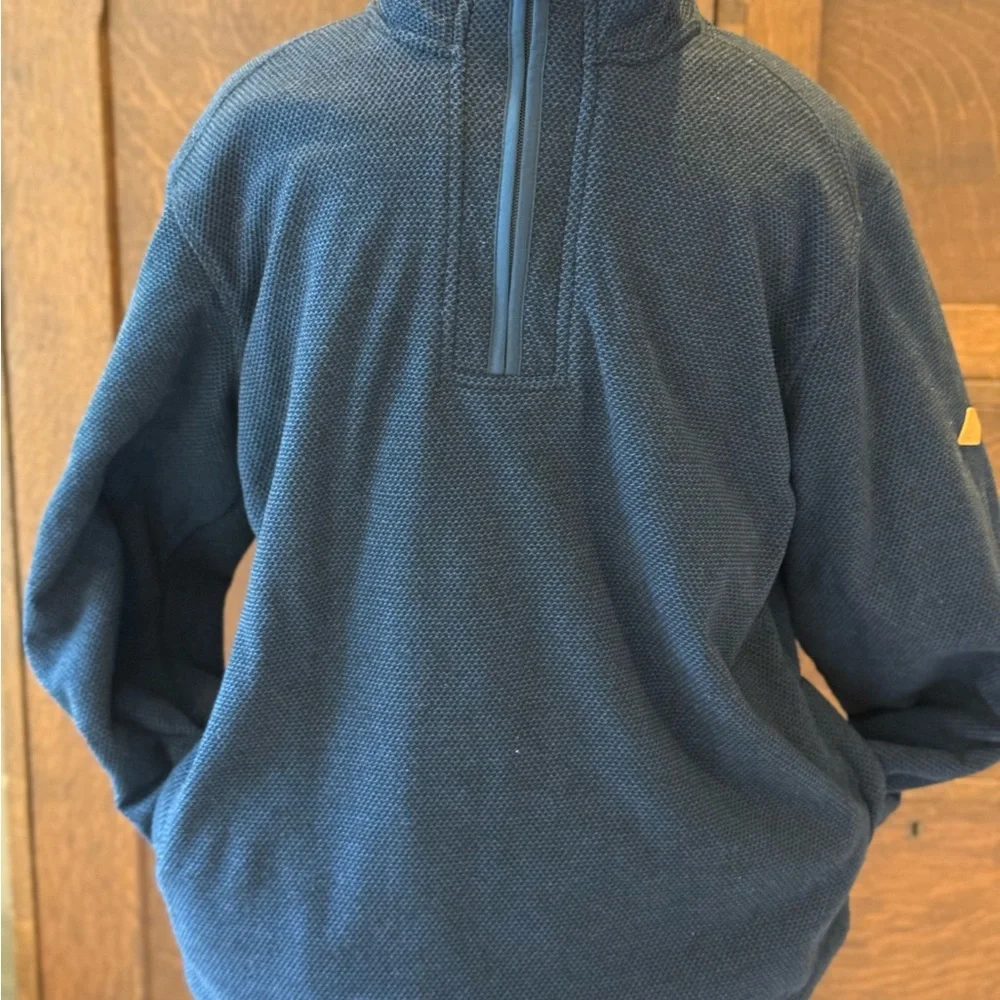 Orvis Men's Navy 1/4 zip sweater SZ M. Fleece lined. Excellent condition